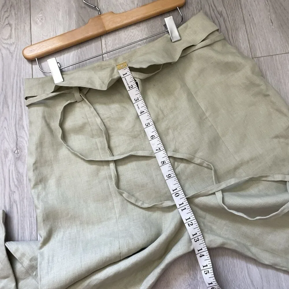 Reformation Linen Pants high rise straight leg womens Green (size 6) fisherman